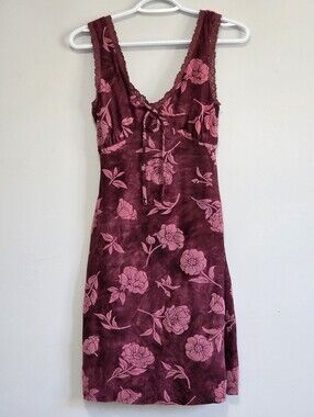 NWOT Jopna Burgundy Velvet Burnout Floral Lace V-Neck Dress Sz XS Boho Romantic
